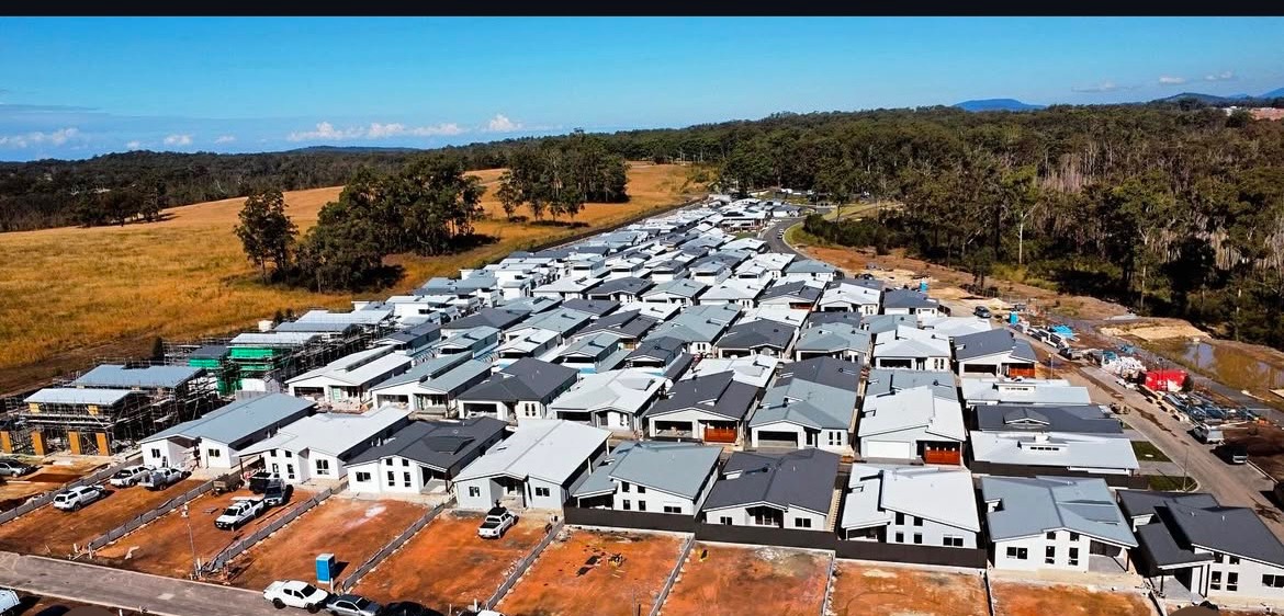 Aerial view of a newly painted residential estate