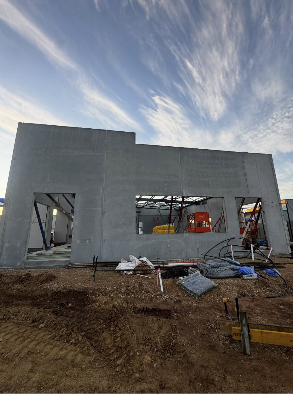 Commercial building exterior before painting and finishing work
