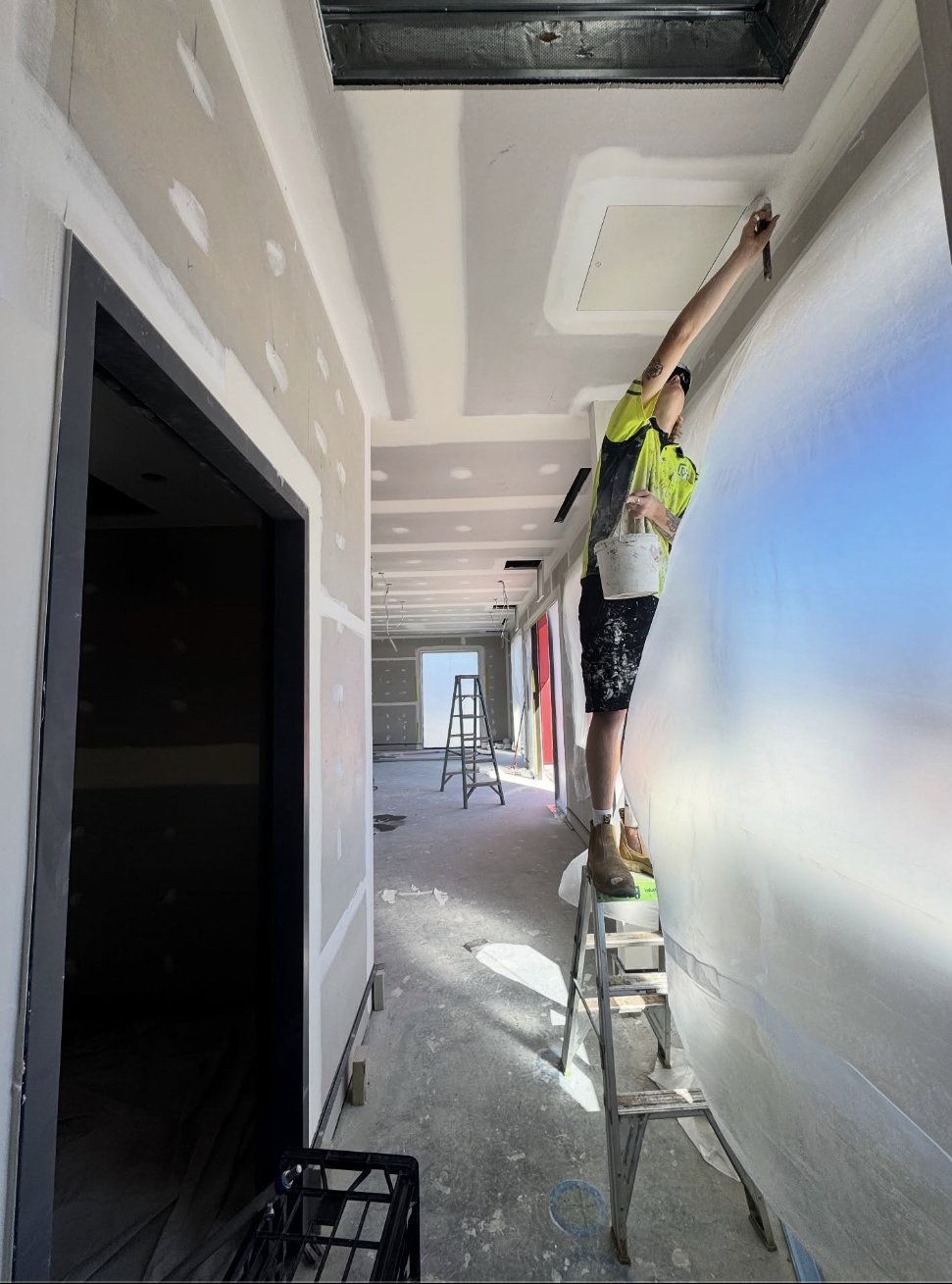 Commercial corridor interior before final paint finish